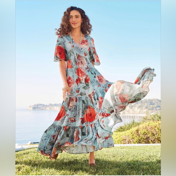 Soft Surroundings Floral Tiered‎ Maxi Dress - Picture 1 of 12